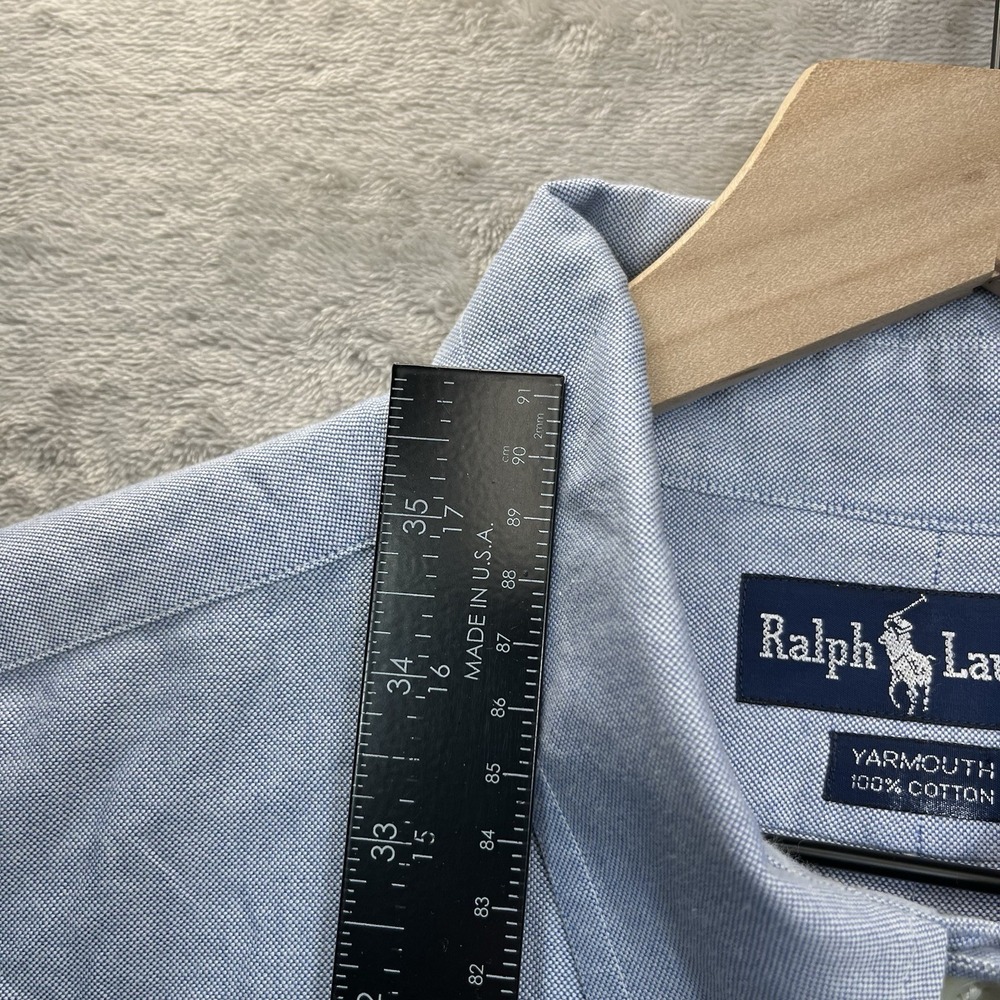 Ralph Lauren Mens 17 1/2-35 Yarmouth Button Down Shirt Blue Oxford Pony Logo - Picture 5 of 7